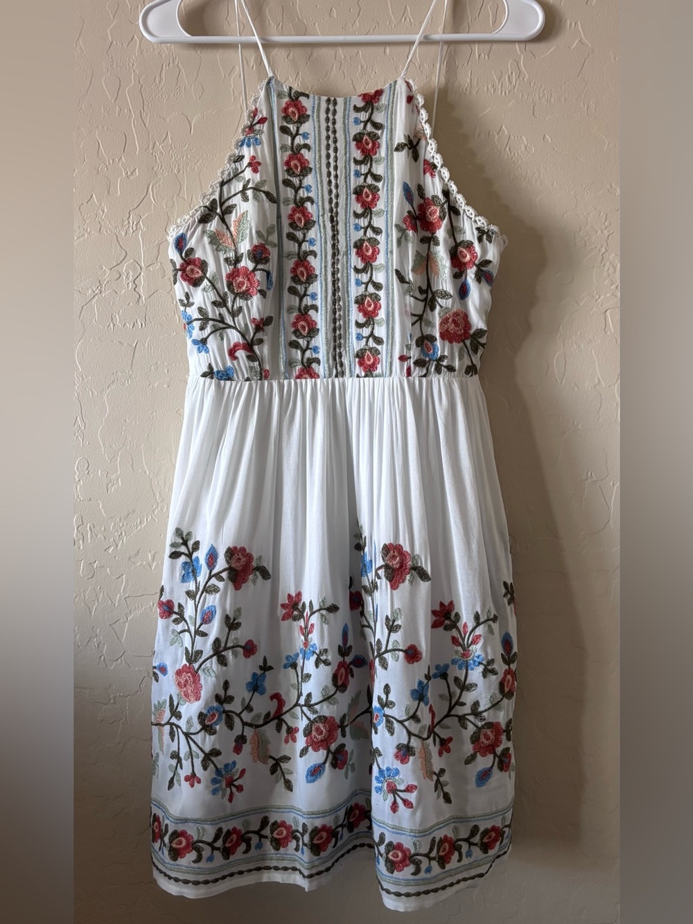 City Studio Mini Dress with Floral Embroidery Lined Dress Rayon